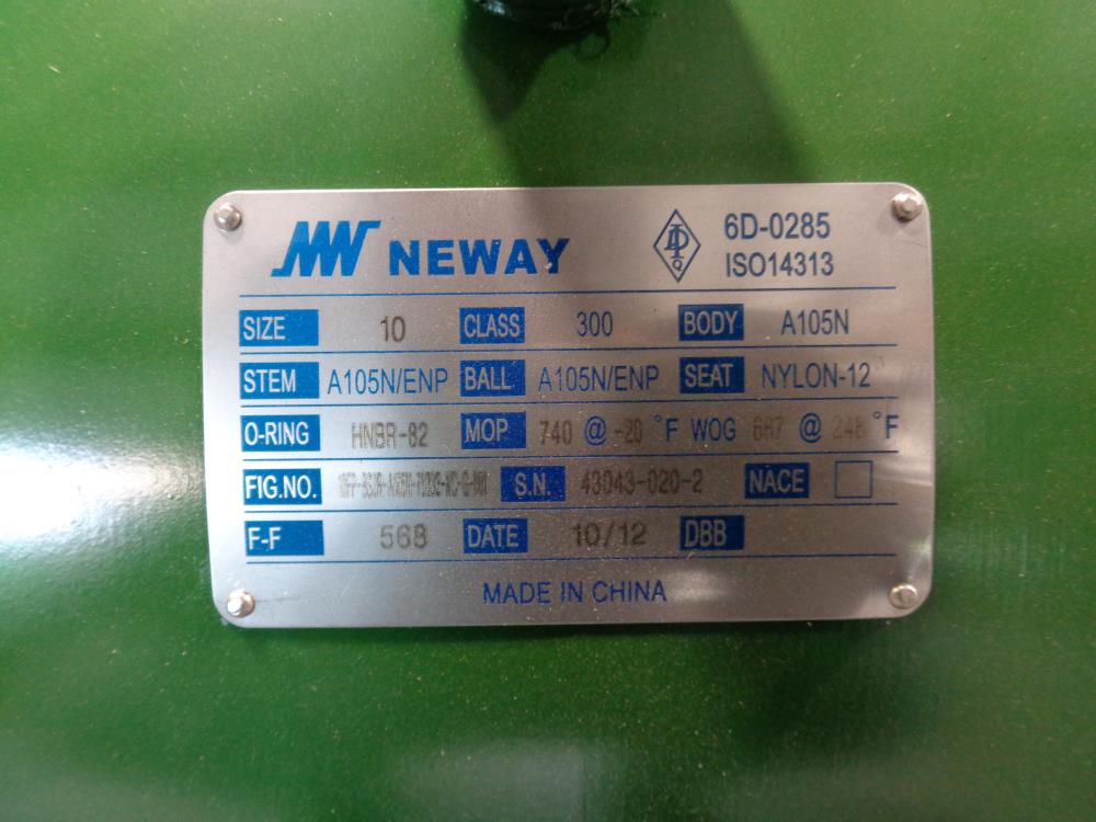 Neway 10" 300# A105N Ball Valve, #10FP-BS3R-A105N-76333-NC-001 w/ Gear Operator